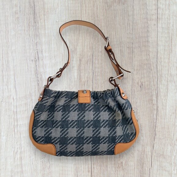 Gaetano Navarra Houndstooth Plaid Jacquard Canvas Leather Shoulder Bag Stud Y2K - Picture 4 of 7